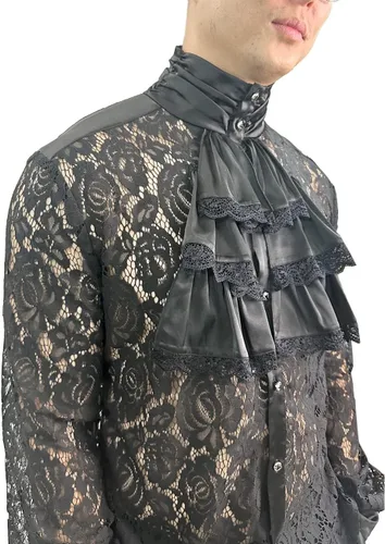 Vista 2 de Camisa de vampiro pirata renacentista, victoriana, medieval, gótica para hombre