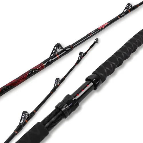 Vista 8 de Fiblink Bent Butt Trolling Rod 2 piezas de agua salada en alta mar caña de pescar Big Game Roller Rod Polo de barco convencional
