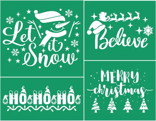 Vista 7 de 17 plantillas de pantalla de seda de Navidad con juego de pasta de tiza, mini espátulas, plantillas adhesivas reutilizables de Navidad