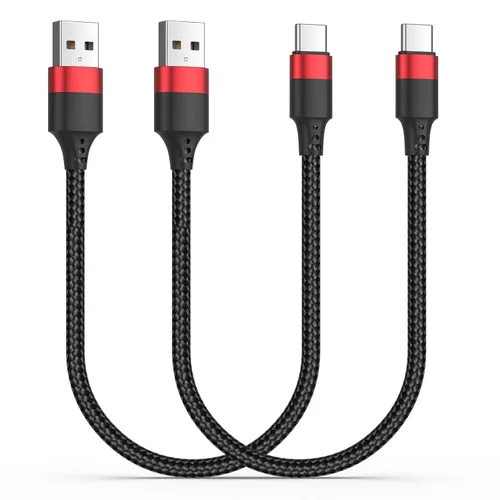 Vista 10 de Cable corto USB a USB C, paquete de 2 cables USB C de 1 pie, cable USBC trenzado de 12 pulgadas de 3A de carga rápida para iPhone 17 16 15 Pro Max