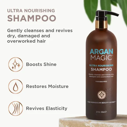 Vista 3 de Argan Magic Champú ultra nutritivo, aceite de argán y antioxidantes para nutrir y restaurar tipos de cabello dañados y sobreprocesados, sin