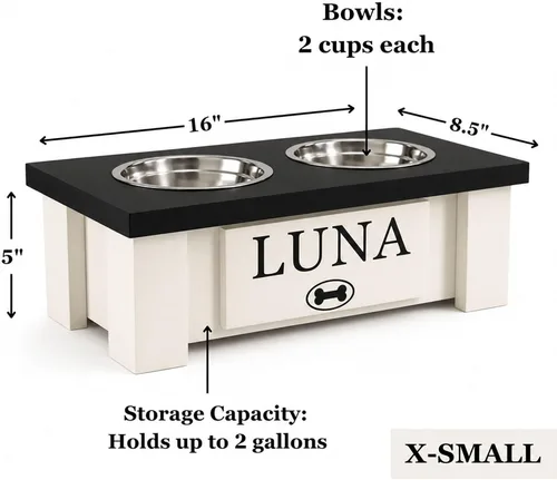 Vista 5 de GTW Soporte de Cuenco Elevado Personalizado para Perros Grandes, Medianos, Pequeños y Extra Pequeños - Cuencos de Acero Inoxidable para Comida