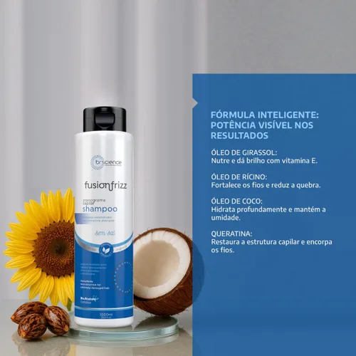 Vista 3 de BR Science Champú reconstructivo Fusion Frizz Recomendado para cabello extremadamente dañado 33.8 fl oz / 33.8 onzas líquidas
