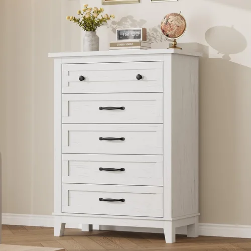 Vista 11 de GarveeHome Cómoda de 5 cajones verticales de 41.3 pulgadas de alto con gran almacenamiento, cómoda de madera independiente para dormitorio, sala