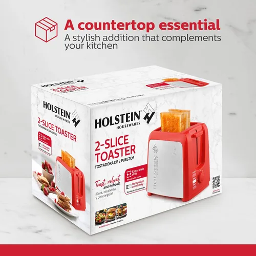 Vista 9 de Holstein Housewares Tostadora de 2 rebanadas con 7 ajustes de tostado, ranuras extra anchas, recalentamiento, descongelación, cancelación