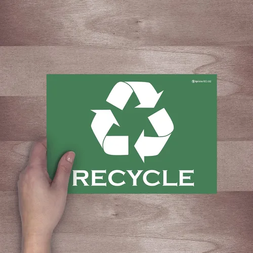 Vista 2 de IGNIXIA Paquete de 02 calcomanías de reciclaje autoadhesivas, calcomanías de reciclaje grandes de 10 x 7 pulgadas para papelera, etiquetas de Verde
