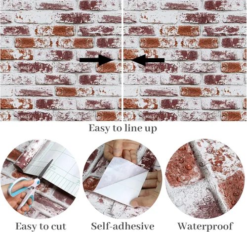 Vista 8 de VaryPaper Papel tapiz rústico pintado de ladrillo rojo para despegar y pegar, papel de contacto de ladrillo de 17.7 x 78.7 pulgadas, papel tapiz