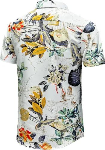 Vista 3 de EUOW - Camisa hawaiana estampada de manga corta para hombre, con botones, de verano, para playa
