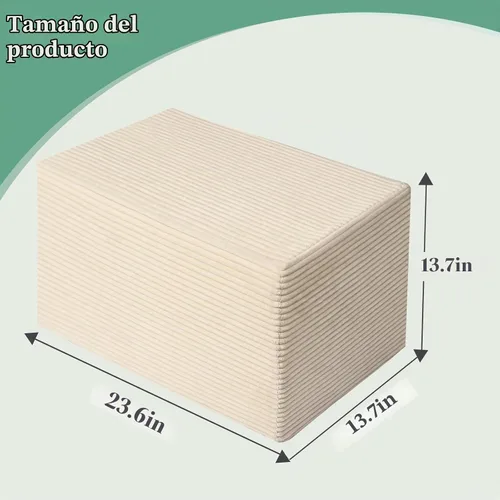Vista 2 de Otomano Rectangular de Puf, Puf de Piso Relleno con Relleno de Espuma en Trozos, Reposapiés Suave de Felpa Coral en Forma de Raya Ancha, Otomano