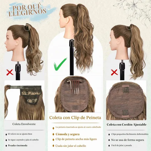 Vista 5 de SOFEIYAN Extensión de cola de caballo con cordón, de 24 pulgadas, ondulado, rizado, con clip, extensiones de cola de caballo con clip, extensiones