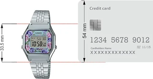 Vista 7 de Casio LA680WA-2C - Reloj digital con esfera floral vintage para mujer Azul Patchwork Cronógrafo digital