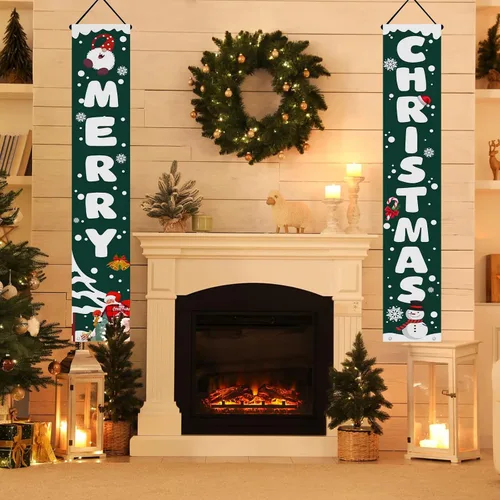 Vista 4 de Decoraciones navideñas para patio al aire libre, juego de letreros para porche delantero, pancarta de puerta, decoraciones colgantes de Feliz