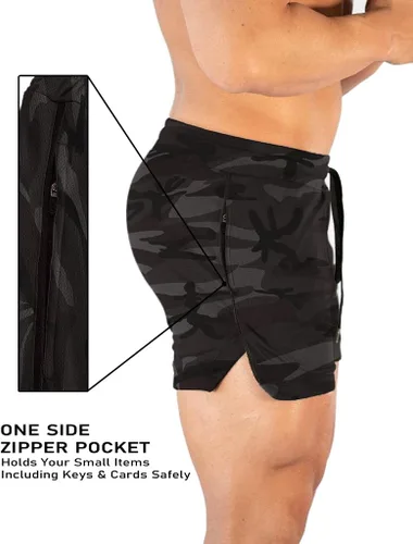 Vista 3 de FLYFIREFLY Pantalones cortos de entrenamiento de gimnasio para hombre, ligeros, atléticos, pantalones cortos para entrenamiento de culturismo
