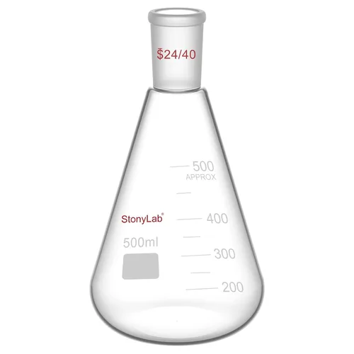 Vista 8 de StonyLab Frasco Erlenmeyer de vidrio 24/40, frasco de pared pesado de vidrio borosilicato con junta exterior cónica estándar 24/40, 1.7 fl oz