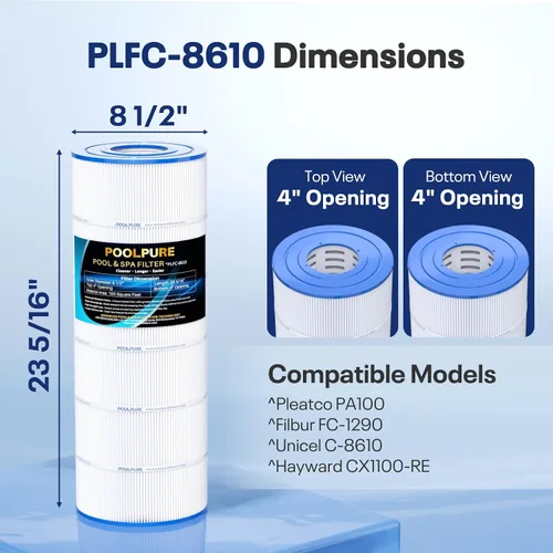 Vista 3 de POOLPURE Filtro de piscina PLFC-8610 sustituye a PA100, Ultral-D1, Unicel C-8610, C-7487, Filbur FC-1290, Hayward CX1100-RE, Hayward c1100, cartucho
