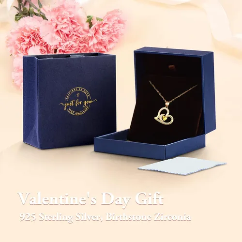 Vista 5 de DFUNH Joyas de piedra natal para esposa, regalos para ella, plata de ley 925 chapada en oro de 18 quilates, collar con dije de corazón con texto