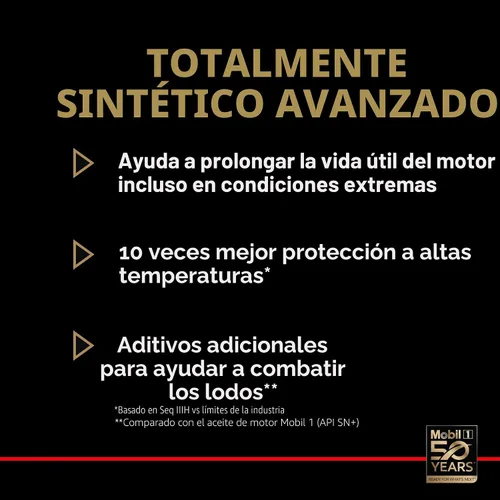 Vista 3 de Mobil 1 aceite de motor sintético completo Supercar Advanced 0W-40, paquete de 6 unidades de 1 cuarto de galón Rendimiento en pista y calle