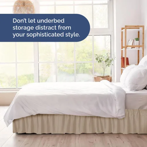 Vista 8 de Falda de cama envolvente con volantes, color crema, para camas de tamaño matrimonial con altura de 30 cm CGK Linens - Falda de cama plisada con tela