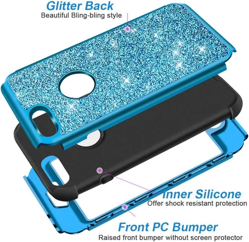 Vista 3 de Hython Funda para iPhone 8 Plus/7 Plus - Defensor resistente, carcasa rígida híbrida con purpurina brillante, cubierta de goma a prueba de golpes