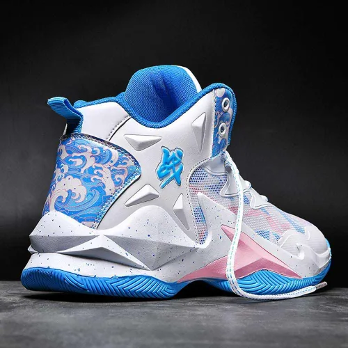 Vista 5 de VAXAV Women's Men's High Top Basketball Shoes Blanco Azul