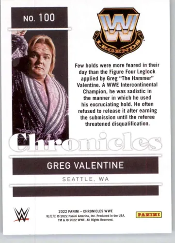 Vista 2 de 2022 Panini Chronicles #100 Greg Valentine Legend Chronicles Official WWE Wrestling Card in Raw (NM or Better) Condition