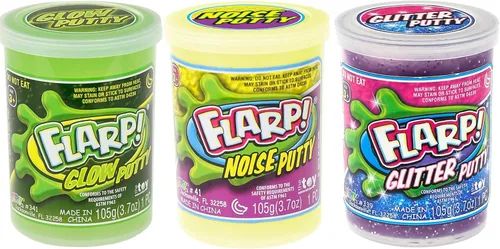 Vista 2 de JA-RU Flarp Noise Putty Fidget Toy Paquete variado (1 paquete, 3 unidades) que brilla en la oscuridad, purpurina y masilla de ruido clásico