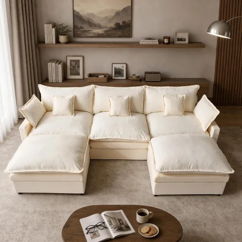 Vista 10 de Sofá modular modular de 108 pulgadas, en forma de U, moderno y cómodo, con otomana y almohadas móviles, sofás de asiento profundo para sala