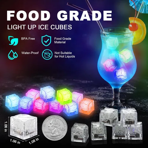 Vista 10 de 100 cubos de hielo iluminados para bebidas, cubos de hielo LED multicolor con luces cambiantes, cubos de hielo impermeables IP67 brillantes, eleva