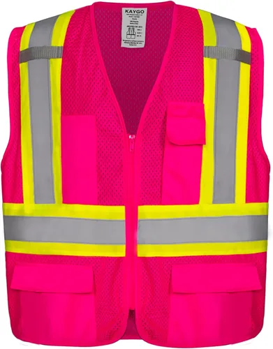 Vista 9 de KAYGO Chaleco de seguridad reflectante de alta visibilidad con bolsillos Poliéster transpirable ligero, de dos tonos, para construcción, almacén