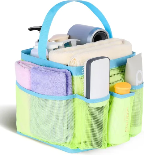 Vista 18 de Eudele – Neceser de malla para ducha portátil para artículos básicos de dormitorio universitario, bolsa de ducha grande con 8 bolsillos para playa
