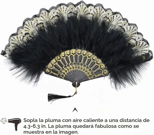 Vista 4 de BABEYOND Abanico de plumas de marabú estilo vintage de los años 20, abanico plegable de mano estilo flapper para disfraz y baile