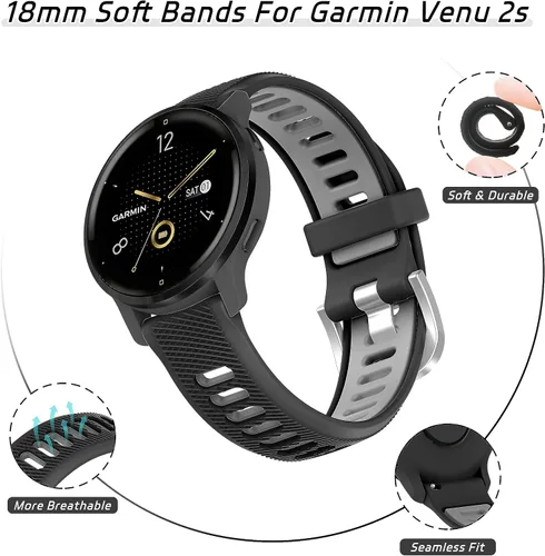 Vista 4 de Bolesi Correa de silicona de 18mm 20mm 22mm Compatible con Garmin Venu 3S/2S/Vivoactive 4S/Forerunner 265S/255S, Forerunner 165/55/245/Vivoactive