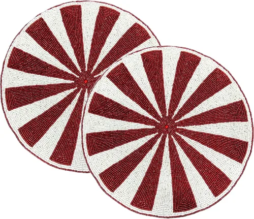 Vista 19 de Manteles individuales de 13 pulgadas con cuentas redondas para mesa de comedor - Manteles decorativos con cuentas de vidrio y respaldo de algodón