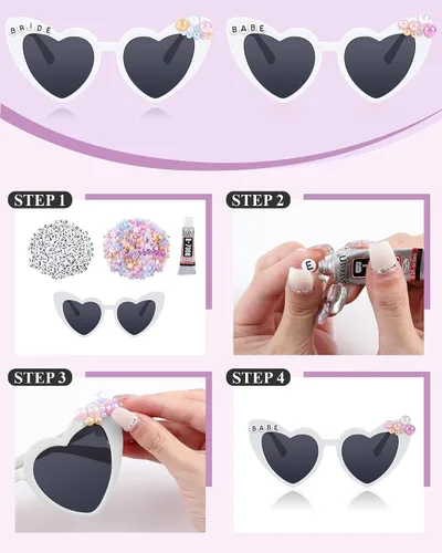 Vista 7 de Xuhal 12 pares de gafas de sol para fiesta de San Valentín, con forma de corazón, para despedida de soltera, con cuentas de letras, perlas