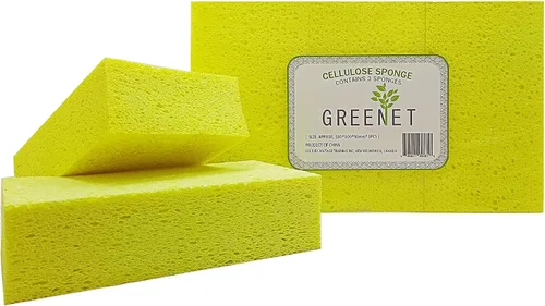 Vista 4 de Esponjas de limpieza grandes de celulosa natural (paquete de 3) – biodegradables, absorbentes, multiusos para cocina, coche y hogar