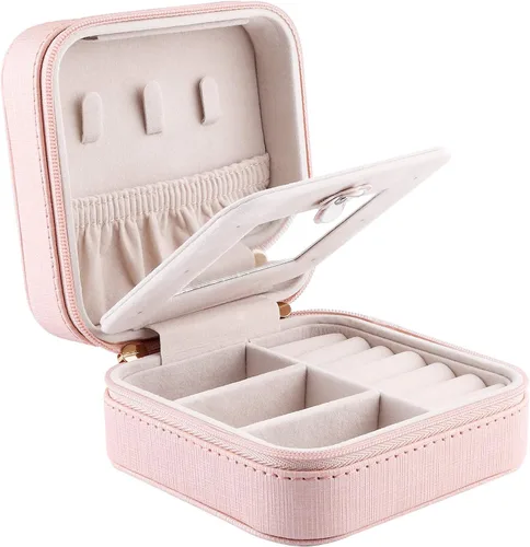 Vista 3 de Duomiila - Caja de joyería pequeña, mini organizador de viaje portátil, para anillos, aretes, collares. Un regalo para niñas y mujeres