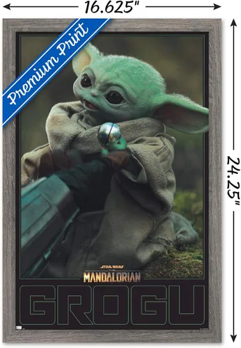 Vista 3 de Trends International Star Wars: The Mandalorian Season 2 - Póster de pared Grogu, 22.4 pulgadas de largo x 14.7 pulgadas, versión enmarcada