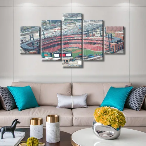 Vista 4 de Busch Stadium Baseball Home Decor St. Louis, Missouri Cityscape - Pósteres e impresiones artísticas de pared de 5 piezas de estadios de béisbol