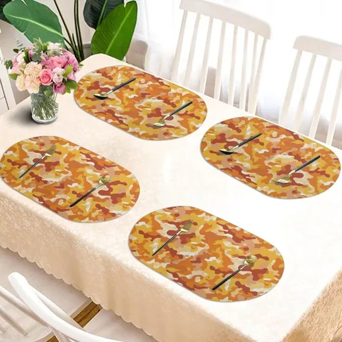 Vista 6 de Autumn Placemats Set of 2 Waterproof Wipeable 12X18 Inch Faux Leather Non Slip Heat Resistant Mats for Thanksgiving Dinner Outdoor Decor