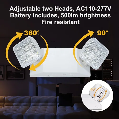 Vista 3 de Commercial LED Emergency Lights with Battery Backup, 2 Head Indoor Fixture, AC120-277V Hardwired 6 PCS