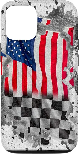Vista 26 de Funda para iPhone 16 Car Racing Bandera Americana Pit Crew