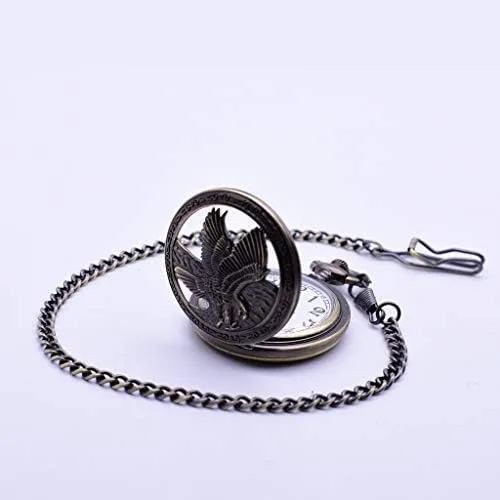 Vista 3 de Udaney Eagle - Reloj de bolsillo de regalo con cadena de cuarzo vintage Half Hunter American 2022 Fashion, bronce, Eagle