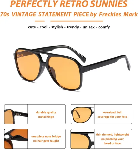 Vista 5 de Lentes de sol vintage retro de los años 70 para mujer y hombre, montura clásica, cuadrada y grande estilo aviador, lentes naranjas de moda UV400
