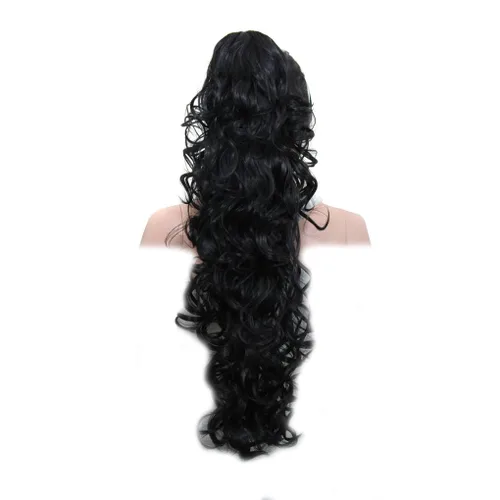 Vista 4 de KUKI - Extensión de cabello sintético largo y rizado de 31 pulgadas, con pinza y mandíbula, 1B