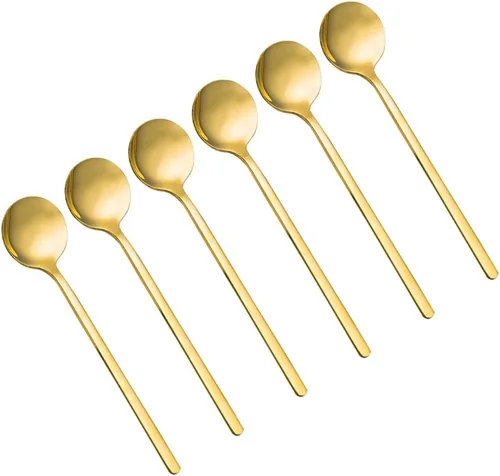 Vista 11 de Juego de 6 cucharas de café expreso de acero inoxidable, mini cucharaditas negras de 5.3 pulgadas para café, té británico, postre, pastel, helado