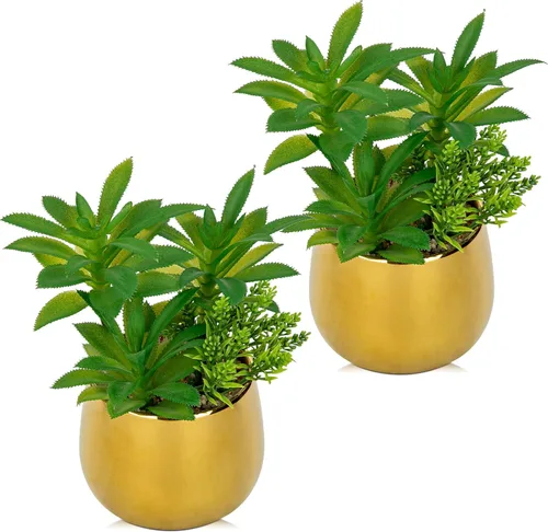Vista 8 de Briful Plantas suculentas artificiales en maceta de cerámica, suculentas falsas con macetas negras, decoración moderna de escritorio para el hogar
