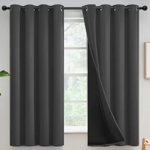 Vista 139 de Yakamok Cortinas negras, cortinas de ventana con aislamiento térmico y eficiencia energética para dormitorio, cortinas opacas completas y cortinas