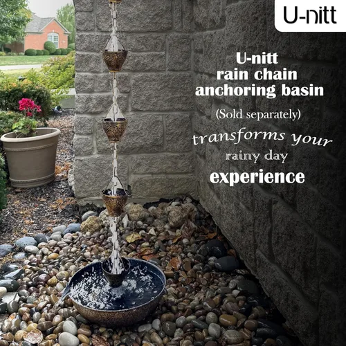 Vista 8 de U-nitt Cadena de lluvia colección de agua para canalones, atrapador de agua de lluvia y desviador, cadenas de 8.5 pies para jardín exterior, copas