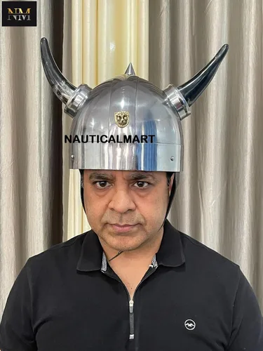 Vista 2 de NauticalMart Auténtica reproducción de acero vikingo Warrior cascos y adornos de latón