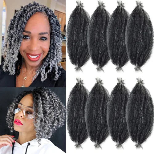 Vista 31 de Extensiones de cabello trenzado con resorte Marley Twist de 8 pulgadas, paquete de 8 para niños, cabello rizado y trenzado kinky, locs suaves